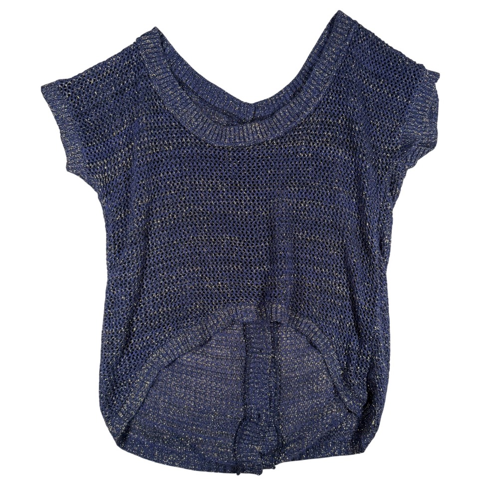 Bisou Bisou Michele Bohbot Knit Top Medium Women Blue Gold Metallic Shimmer